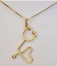 Kit Pingente Em Ouro 18k Formato De Estetoscópio E Corrente