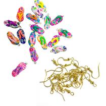 Kit Pingentes Chinelo Colorido Miçangas Para Fazer Colar Montar Pulseiras + 20 Anzol Montar brincos