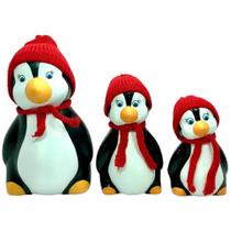 Kit Pinguim de Geladeira 3 Peças Cerâmica Com Touca e Cachecol Enfeite Decoração Cozinha