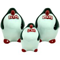 Kit Pinguim De Geladeira 3 Peças Porcelana Enfeite Decoração