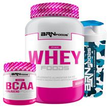 KIT Pink Whey Foods 2kg + Pink BCAA c/ Colágeno Foods 250g + Coqueteleira - BRN Foods