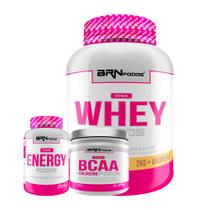 KIT Pink Whey Foods 2kg + Pink Energy 120caps + Pink BCAA C/ Colágeno 250g Tangerina - BRN Foods