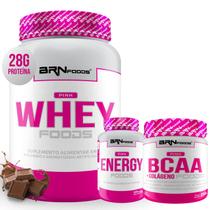 KIT Pink Whey Foods 2kg + Pink Energy 120caps + Pink BCAA C/ Colágeno 250g Tangerina - BRN Foods