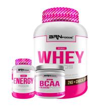 Kit Pink Whey Foods 2Kg + Pink Energy 120Caps + Pink Bcaa Com Colágeno 250G Tangerina Brn Foods