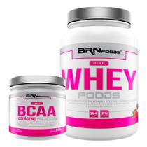 KIT Pink Whey Protein Foods 900g + BCAA c/ Collagen 250g Tangerina - BRN Foods