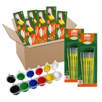 Kit Pintura 12 Estojos Tinta Guache Escolar 6 Cores + Pincel