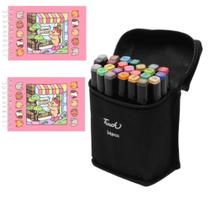 Kit Pintura 2 Livrinhos De Pintura Páginas E Estojo Com 24 Canetinhas Coloridas