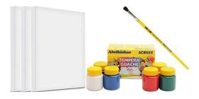 Kit Pintura 3 Telas Tecido 16x22 1 Pincel E 6 Tintas Acrilex