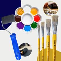 Kit Pintura 4 Pincéis Chato Rolo Gode Artesanato Madeira Mdf