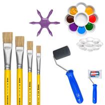 Kit Pintura 4 Pincéis Rolo Gode Pinta Bolinha Artesanato MDF