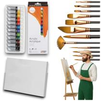Kit Pintura Artística completa Tinta Acrílica Pincel Tela