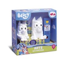 Kit Pintura Bluey e Bingo Bonecos Laváveis + Pincel e Tintas para Crianças +4 Elka - 1311 Kit Pintura Bluey e Bingo Bonecos Laváveis + Pincel e Tintas para Crianças +4 Elka - 1311