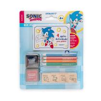 Kit Pintura Carimbo Sonic c/ Lápis de Cor + Bloco + Carimbos + Almofadas de Tinta Leonora - 10368