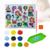 Kit Pintura com Pedrinhas Diamante Strass Colorido Adesivos Sticker Fundo do Mar Presente Criativo Crianças