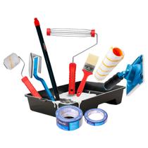 Kit Pintura Completo Atlas 10pcs C/ 2 Rolos Pincel Pads Fitas Bandeja Garfo Extensor Anti Respingo