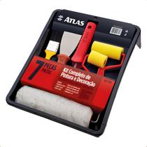 Kit Pintura Completo Atlas 7 Peças 1016 Rolo Lã Trincha Pincel Bandeja Espátula Parede Teto Envio Rápido