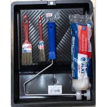 Kit Pintura De Parede Rolo De Lã Anti Respingo E Pinceis 5 Peças Tigre Kit Pintura De Parede Rolo De Lã Anti Respingo E Pinceis 5 Peças Tigre