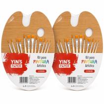 Kit Pintura Decorativa 2 Godês Madeira 24 Pincéis Restauração Móveis Patina Decoupagem Verniz Acrílica Cabo Madeira Ponta Variada -