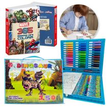 Kit Pintura Disney Marvel Heróis Livro 365 Desenhos E Estojo Maleta P/colorir Infantil Arte e Cor