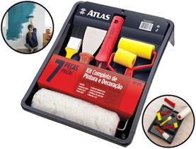 Kit Pintura E Decoração Completo Teto Parede Multiuso Rolo Bandeja Pincel Rolinho 7 Peças Atlas Original