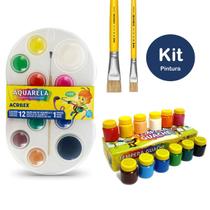 Kit Pintura Escolar Guache Tempera 12 Cores Não Tóxica + Aquarela 12 Cores Acrilex + Pincel Tigre Educação Infantil Arte Kit Pintura Escolar Guache Tempera 12 Cores Não Tóxica + Aquarela 12 Cores Acrilex + Pincel Tigre Educação Infantil Arte
