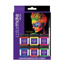 Kit Pintura facial 6 cores Neon + Pincel ColorMake
