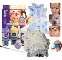 Kit Pintura Facial + 6 Stencil 17x17cm 50 Desenhos + Batedor Kit Pintura Facial + 6 Stencil 17x17cm 50 Desenhos + Batedor