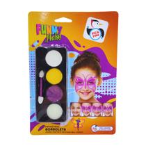 Kit Pintura Facial Borboleta Funny Make Pica Pau Branco Amarelo Roxo