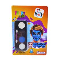 Kit Pintura Facial Monstro Funny Make Pica Pau Branco Preto Azul