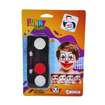Kit Pintura Facial Palhaço Funny Make Pica Pau Branco Preto Vermelho Kit Pintura Facial Palhaço Funny Make Pica Pau Branco Preto Vermelho