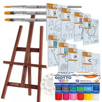 Kit Pintura Infantil C/ Cavalete + Tela Riscada + Tinta