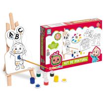 Kit Pintura Infantil C/ Cavalete Tintas E 4 Telas- Cocomelon - NIG Brinquedos