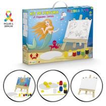 Kit Pintura Infantil com Cavalete e tintas Pequena Sereia