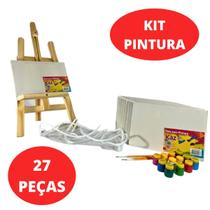 Kit Pintura Infantil Criança Tela, Cavalete Tinta Avental