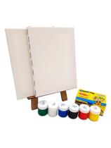 Kit Pintura Infantil Mini Cavalete Tintas Telas Pincel