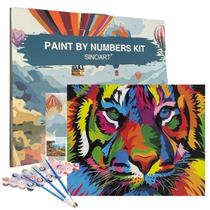 Kit Pintura Numerada Terapêutica Tela de Pintura 40x50 Tigre Colorido Kit Pintura Numerada Terapêutica Tela de Pintura 40x50 Tigre Colorido