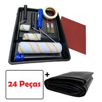 Kit Pintura Parede Bandeja Rolo Lã Fita Crepe E Pincel 24 Peças