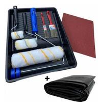 Kit Pintura Parede Rolo Lã Bandeja Lixa Pincel Lona C/ 15 Pç
