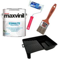 Kit Pintura Pincel Rolo Bandeja Esmalte Maxvinil 3,6l