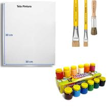 Kit Pintura Tela c/ Guache Pincéis e Tela Artes Criatividade Kit Pintura Tela c/ Guache Pincéis e Tela Artes Criatividade