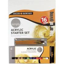 Kit Pintura Tinta Acrílica pinceis Daler Rowney Simply16 peças