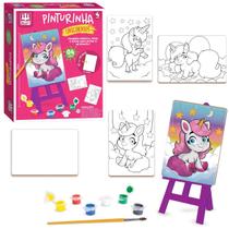 Kit Pintura Unicórnio Educativo Infantil com Telas Cavalete Em Madeira + Pincel e Tintas