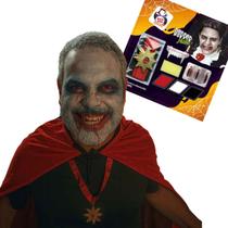 Kit Pintura Vampiro Maquiagem Make Sangue Falso Halloween Dentadura Dracula Festa Kit Pintura Vampiro Maquiagem Make Sangue Falso Halloween Dentadura Dracula Festa
