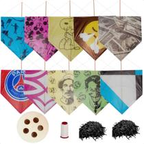 Kit Pipeiro 10 Pipa Pequeno C/ Carretilha Madeira + Linha