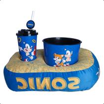 Kit Pipoca Infantil Sonic com Almofada, Copo e Balde