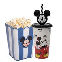 Kit Pipoca Mickey Balde Para Pipoca e Copo Para Refrigerante Suco Água 500ml Plasútil