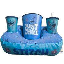 Kit Pipoca Stitch Disney Balde 2 copos com Canudo e Almofada