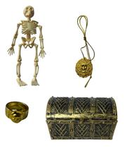 Kit Pirata Acessórios Esqueleto, colar, anel e Baú Fantasia