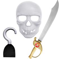 Kit Piratas Caribe Jack Máscara Espada e Gancho do Capitão