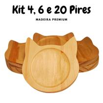 Kit Pires Redondo Gatinho Porta Xícara Mesa Posta Copo De Madeira